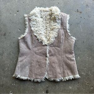 faux shearling vest with genuine leather